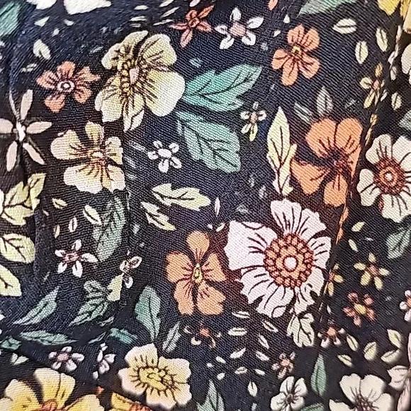 Elodie Floral Black Yellow Pink Elasticized Off Shoulder Rucshed Side Tie Top S - Picture 6 of 13